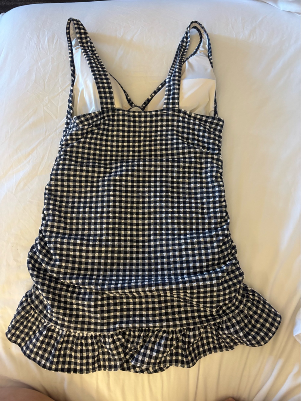 J.Crew Gingham Ruffle One Piece Swimsuit Black White Size 14 - Picture 5 of 10